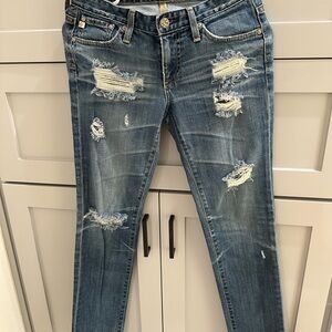 AG Adriano Goldschmied Blue Distressed Skinny Jeans